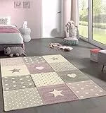 the carpet Monde Kids Moderner Weicher Kinderteppich, Weicher Flor, Pflegeleicht, Farbecht, Lebendige Farben, Herz, Stern, Lila, 140 x 200 cm
