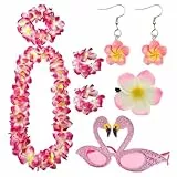 Molirex Hawaii Kette Blumen Deko 6pcs, Blumenketten Hawaii Mit Blume-ArmbäNder, Swan Sonnenbrille, Stirnband, Ohrringe, Hawaii Hemd Party Strand Deko, Rosa