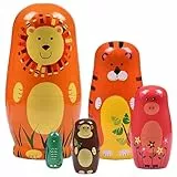 TENGWA 5 Stücke Matroschka Puppen Stapelspielzeug Wooden Animal Figures Cartoon-Tiere Handgefertigt aus Holz Möbeldekoration Russische Geburtstagsgeschenk für Jungen und Mädchen ab 3 Jahren