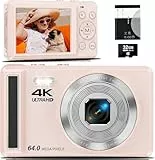 4K Digitalkamera, 64MP 2.8“ UHD Kompaktkameras - Autofokus Wiederaufladbare Vlogging Kamera mit 32GB Karte & Akku, Tragbare Reisekameras mit 16X Digitalzoom für Anfänger Jugendliche