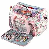 Coopay Aufbewahrungstasche für Wolle, Groß Garntasche zur Aufbewahrung von Häkelgarn, Tragbar Tasche für Stricken/Häkel Garn Zubehör, Häkeltasche Stricktasche für unvollendete Projekte, Rosa Blumen