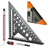 Preciva Zimmermannswinkel, Winkelmesser Set Anschlagwinkel Metall mit Anschlagfuß + Tieflochmarker Bleistift- Streichmaß Aluminiumwinkel 180 mm Schenkellänge zum präzisen Anreißen Holzbearbeitung