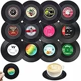ZYNERY 12Stk Vinyl Schallplatten Untersetzer - Retro Record Glasuntersetzer für Gläser und Getränke - Nostalgische Mode, Rutschfest und Verbrühsicher
