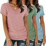 YGOODM Tshirt Damen Sommer Kurzarm V-Ausschnitt T-Shirt 3er Pack Basic Casual Oberteile Shirts Bluse