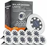 FLOWood 12 Stück Solar Bodenleuchte für Garten 8 LEDS Kaltweiß Außenleuchte Wasserdicht Gartenleuchte Edelstahl Kunststoff ampe für außen Auffahrt Gehweg Patio Garden [Energieklasse A]