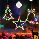 sylvwin LED Sterne Weihnachtsdeko Fenster 3 Stück,10 LED Weihnachtsdeko Innen mit Timer,RGB Lichterkette Sterne für Fenster Deko Weihnachten Deko,Balkon,Party,Hochzeit(Weihnachtsbaum & Glocke)