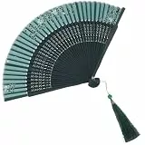 Amosfun Bambus Faltfächer Handventilator für Damen Faltbarer Chinesischer Vintage Handfächer mit Papier Grün Weiß Dekorativer Fächer für Tanz Party und Sommerreisen