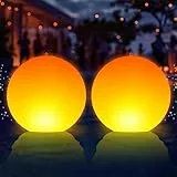 DeeprBling Schwimmende Poolbeleuchtung Solar, Flamme Pool Lichter Schwimmend, Ø35cm Aufblasbar Solar Leuchtkugel Pool, IP68 Wasserdichte Schwimmende LED Lichter, Hängende Solar Poolbeleuchtung-2 Stück