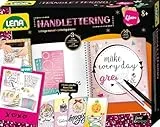 Lena 42335 - Handlettering Set Groß, Malset mit illustriertem Ringbuch, 4 Buchstaben Schablonen, 4 Stiften, 4 Stickerbögen und 4 Klappkarten, Handschrift Schreibset, Kreativset für Kinder ab 8 Jahren