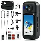 Hiwoor Action Cam Mit Touchscreen, 8-Stunden-Akku, Mini POV Bodycam, Wasserdicht 30M, 120° Weitwinkel, WLAN + 64 GB Karte & 10+ Zubehör für Radfahren, Reisen, Haustiere und Sport