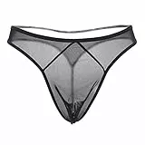 KHUFUZI Strings aus Netzstoff für Männer, Unterwäsche atmungsaktiv, sexy Unterwäsche, transparent, warme Unterwäsche, Geschenk für Freund oder Ehemann, Schwarz