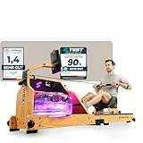Sportstech Premium Wasser-Rudergerät mit LED-Wassertank, klappbar | Deutsches Qualitätsunternehmen I App mit Workout Kursen+ Tablethalterung | Natur-Massivholz Rudermaschine Rower für zuhause WRX1000