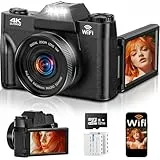 4K Digitalkamera mit WLAN & 180° Flip 3.0' Bildschirm, Autofokus Vlogging Fotoapparat mit 2X 1500mAh Batterien, 32GB Speicherkarte, Kompaktkamera für Kinder, Erwachsene, Senioren & Anfänger