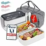 Premium Lunchbox Erwachsene und Kinder inkl. Tragetasche und Besteck Bento box Edelstahl mit Fächern Brotdose Kindergarten Lunch Jausenbox Brotdosen Bananenbox (Weiß)