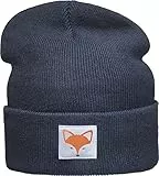 Baddery Patch Strickmütze für Kinder: Fuchs - Fox Comic Motiv Tiere Wald Outdoor Sport - Wintermütze Warme Mütze Beanie Kappe Kopfbedeckung Geschenk für Junge Jungen & Mädchen (Navy)