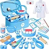 Ophy Arztkoffer Kinder ab 3 Jahre, 40-TLG. Holzspielzeug Doktorkoffer für Jungen & Mädchen, Zahnarzt Spielzeug Kinder, Rollenspiele Arztkoffer mit echtem Stethoskop & Zubehör