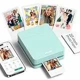 Nelko Fotodrucker PP01 Farbe Tragbarer Mini Fotodrucker für Smartphone mit 20 Fotopapier, Tintenstrahl Aufkleber Drucker, Sticky Back Fotos für iOS & Android, Smart AI APP, Grün