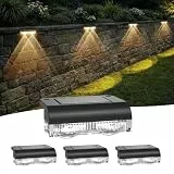 AGOTD Solar Wandleuchte Aussen, 4 Stück Solar Zaunleuchten für Außen, Wasserdicht Solarlampen für Außen, Dekorative Gartenleuchte Warmweiß, Außenwandleuchte LED, Solarleuchte Deko Balkon Terrasse