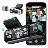 BOTSLAB Dashcam Auto Vorne Innen, 4K+1080P Dual Auto Kamera mit Super IR Nachtsicht, 3,18'IPS-Touchscreen, App & Sprachsteuerung, 5,8 GHz Wi-Fi Dash Cam, GPS, 24/7 Parküberwachung,G-Sensor,512 GB Max