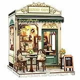 Cutefun Book Nook Kit - DIY-Miniatur Häuser Bausatz für Erwachsene, 3D-Holzpuzzle Tiny House, maßstabsgetreues Café-Modell Bücherregal-Dekoration Geschenk für Frauen Puzzle-Liebhaber (Sunny Cafe)