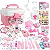 Anpro 46Stk Arztkoffer Medizinisches Spielzeug Rollenspiel Spielzeug Set, Arztkoffer Doktor Spielset Rollenspiel Kit Geschenke für Kinder (Rosa)