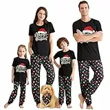 IFFEI Weihnachts Pyjama Passende Familien Pyjama Sets Kurzärmeligem Schlafanzug Zweiteiler Tops und Pants Hausanzug Weihnachtsmütze Men Large