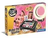 Clementoni Crazy Chic Make-up Artist - Schminkkasten, buntes Make-up Set mit glitzerndem Lidschatten, Rouge & Lipgloss, beleuchteter Kosmetiktisch für Kinder ab 6 Jahren, 18744