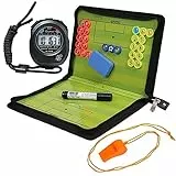 Taktiktafel Fußball, Coaches Taktikboard Fussball, Tragbar Trainer Taktikmappe, Klappbar Trainermappe mit Magnetische Große Schachfiguren, Stoppuhr Timer, Schiedsrichter Pfeifen, Schwamm, Marker