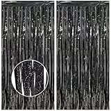 Feibmir 2 Stück Metallische Lametta Vorhänge,Glitzer Vorhang Deko,Folie Fringe Hintergrund Dekorative,für Geburtstagsfeier Baby Shower Hochzeit Weihnachten Dekorationen (Schwarz)