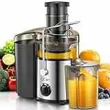 QCen Entsafter, 500 W Zentrifugal-Entsafter mit 3-Zoll-Einfüllschacht, leicht zu reinigen, Edelstahl, BPA-frei, ideal für Obst und Gemüse(transparent)