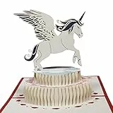 Magic Ants Alles Gute zum Geburtstagskarte, Pop-Up-Geburtstagskarte fuer Kinder, 3D-Grusskarte Geburtstag fuer Neugeborene Babyparty-Party-Einladungen, Farbe Rot Einhorn Geburtstagskarte