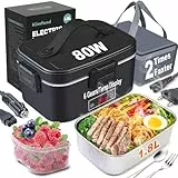 Kimfead Elektrische Lunchbox mit Anzeige Temperatur Lunch Box Elektrisch 80W Electric Lunch Box 1.8L 12V/24V/230V mit Grau Tasche/Besteck, für Auto/Lkw/Büro(Temp-Anzeige Schwarz)