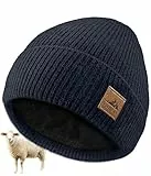 FORVEVO Wintermütze Herren,Warme Beanie Wollmütze Damen mit Fleece Futter,Thermo Mütze Männer,Winddicht Strickmütze für Outdoor Skifahren Alltag(Marine)