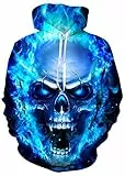 Loveternal Skull Hoodie 3D Druck Kapuzenpullover Schädel Sweatshirt für Männer und Frauen mit Großen Tasche XXL