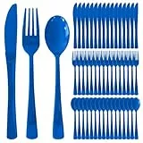 Wiederverwendbares Besteck Set Blau, 90 Stück Mehrweg Party Besteck, umweltfreundlich Kompostierbare Tabellengeschirr für Familienfeiern, Reisen, Outdoor Dinner(Messer/Gabel/Löffel je 30 Stück)