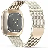 Higgs Ersatzarmband Kompatibel mit Fitbit Versa 3/Fitbit Versa 4/Fitbit Sense/Sense 2 Armband für Damen Herren, Dual Magnetisch Einstellbar Glattes Edelstahl Metall Armbänder für Fitbit
