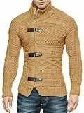 Karlywindow Herren Strickjacke mit Zopfmuster, Reißverschluss, Knopfleiste vorne, langärmelig, Braun, L