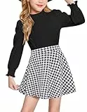 Arshiner Mädchen Bekleidungssets Freizeit Outfits Bluse mit Plaid Rock Set Kinder Herbst Winter Zweiteilig Mode Hahnentritt Kleidung Sets für Mädchen 140/9-10 Jahre