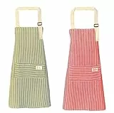 qipuneky 2er Set Küchenschürze Damen, Kochschürze mit Tasche, Schürze aus Baumwolle Leinen, zum Kochen, Backen, Malen, Hausarbeiten