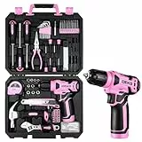 Werkzeugkoffer Akkuschrauber Werkzeugkasten Werkzeug Koffer Werkzeugset：DEKO Werkzeugkiste Bestückt 126-tlg. professionelle Werkzeugkiste für Heimwerker, für Büros und Garten, Rosa