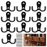 XKQYX 10 Stück Kleiderhaken Wandmontiert, Doppelhaken Garderobenhaken, Wandbehang Kleiderhaken mit Schrauben für Mantel, Schal, Tasche, Handtuch, Schlüssel, Mütze, Tasse, Hut - Schwarz