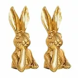 Logbuch-Verlag Osterhase Deko-Figuren, 2er Set: Goldene Osterhasen-Figuren, Moderne Osterdeko, Edle Deko-Hasen für Tisch, Kommode & Eingangsbereich, Indoor, als Geschenk, 17 cm
