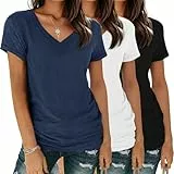 YGOODM Tshirt Damen Sommer Kurzarm V-Ausschnitt T-Shirt 3er Pack Basic Casual Oberteile Shirts Bluse