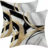 ViaElayu Kissenbezug 40x40 Schwarz Gold Herbst Kissen Boho Kissenbezüge Grau Weiß Zierkissenbezug Modern Abstrakte Kissenhüllen Samt Sofakissen Couchkissen Wohnzimmer Outdoor Sofa Deko 2er Set