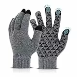 Abeillo Strickhandschuhe Touchscreen Handschuhe für Damen, Warme Rutschfester Winterhandschuhe mit Druck Dünne Fleece Liner Dehnbares Winter Gestrickte Thermohandschuhe