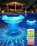 MYMULIKE Dosierschwimmer Pool, 2 Stück Solar Chlor Dosierschwimmer für 3' Chlortabletten, Groß Chlordosierer für Pool mit Poolbeleuchtung, Pool Chlor Dosierer- Einstellbare Freigabe Chlorspender