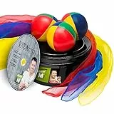 Mister M Jonglierset mit 3 Bällen und Tüchern - Inklusive Geschenkbox und DVD-Tutorial für Lernen jonglierball und Akrobatik - Ideal Bunte Tücher und bälle für Kinder, Anfänger und Profi