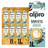 Alpro Barista Kokos – Zum Aufschäumen – 100 Prozent pflanzlich, vegan und milchfrei – Von Natur aus laktosefrei – Reich an Calcium und Vitaminen – 8 x 1 L