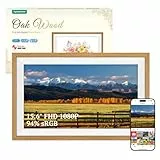 94% sRGB Frameo Digitaler Bilderrahmen 15.6 Zoll Groß Elektronischer Bilderrahmen WLAN, 1920 * 1080 FHD IPS Touchscreen, Fotos Videos über Frameo APP Teilen, Geschenke für Frauen Männer, Eichenholz