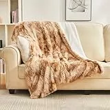 EMME Faux Kuscheldecke Flauschig, 150 x 200 cm, Felldecke, Wolldecke, Wohndecke, Super Weich, Flauschige Kunstfelldecke, Warme Fleecedecke, Dicke, Elegant, Überwurf Für Sofa und Bett, Tie Dye Braun